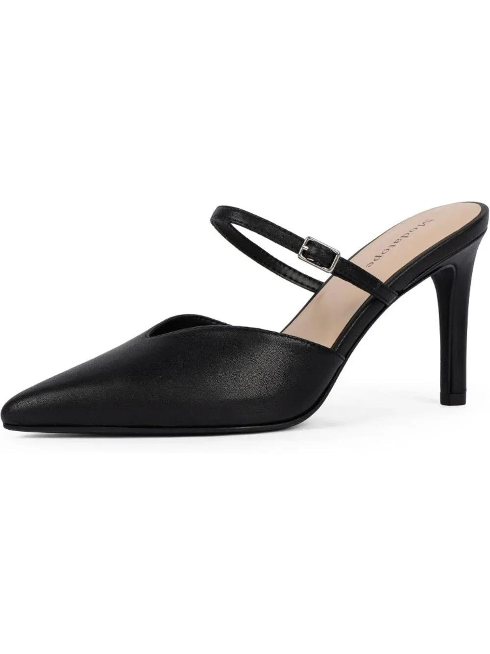 Women's Black Pointed Toe Ankle Strap Stiletto Heels Party Mules Sandals Shoes